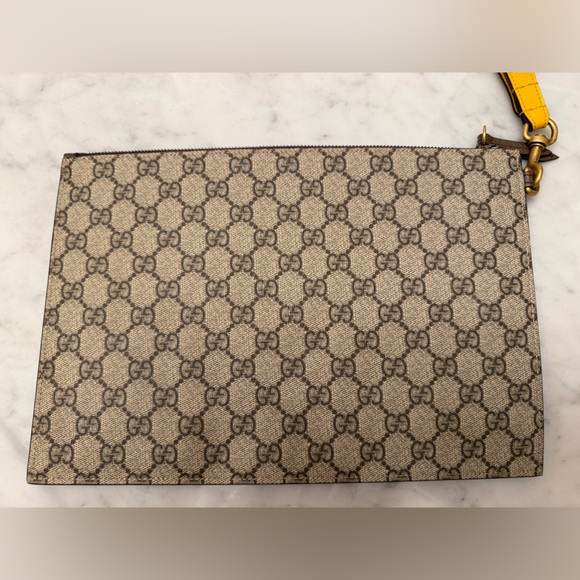 Gucci GG Supreme Monogram Neo Vintage Zip Wristlet Pouch Beige New Acero Crop - Picture 6 of 16
